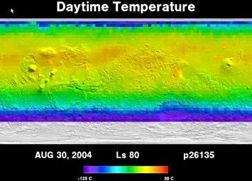 Five Years of Monitoring Mars Daytime Surface Temperatures Animation