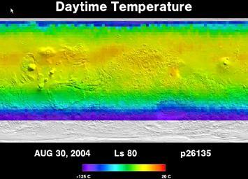 Five Years of Monitoring Mars Daytime Surface Temperatures Animation