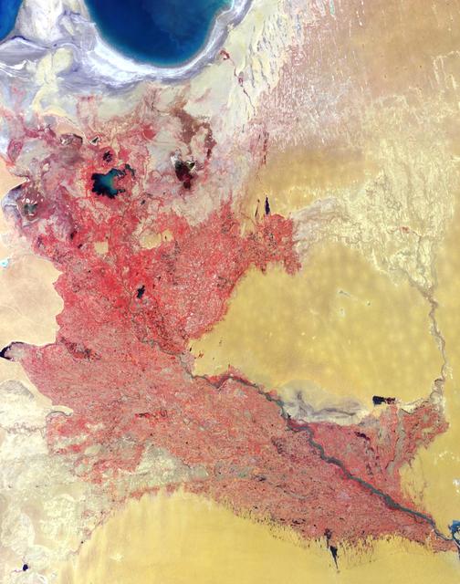 Acquired by the Multi-angle Imaging SpectroRadiometer instrument aboard NASA Terra spacecraft, this image is from the MISR Where on Earth...? Mystery Quiz #13. The location is Western Uzbekistan and Northeastern Turkmenistan.