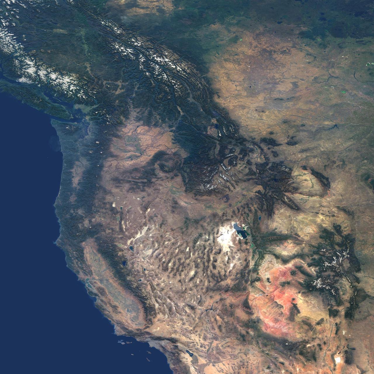 This natural-color image from NASA Terra spacecraft captures the beauty of the western United States and Canada. 