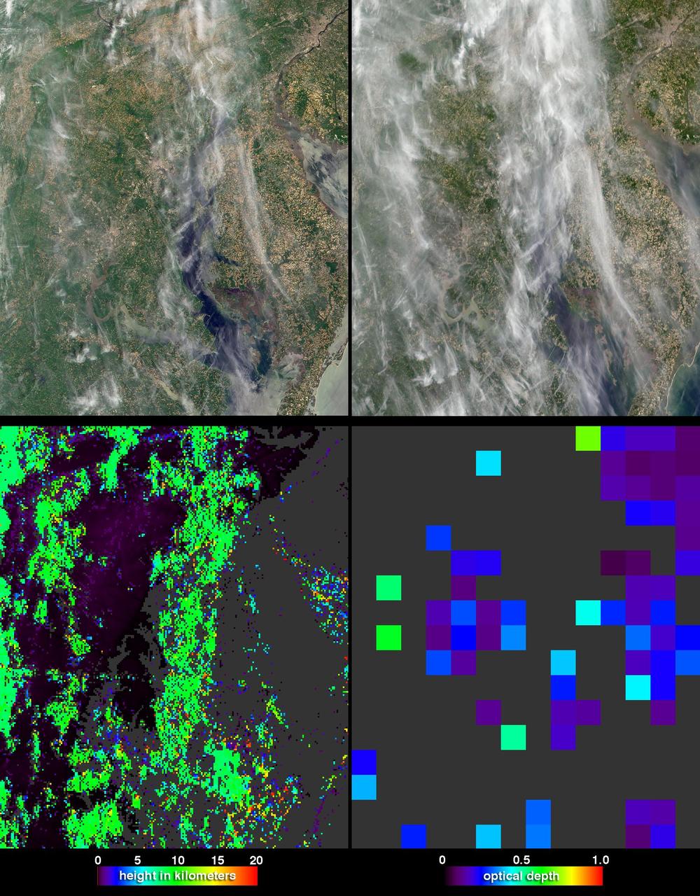 During Spring 2003, students, teachers, and scientists worked side-by-side, measuring the properties of aerosols fine particulate matter suspended in the air over Baltimore, Maryland using hand-held instruments shown here by NASA Terra spacecraft.  