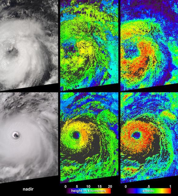 Cloud-top radiance and height characteristics of Hurricane Isabel are depicted in these data products and animations from NASA Terra spacecraft on September 7, 2003.