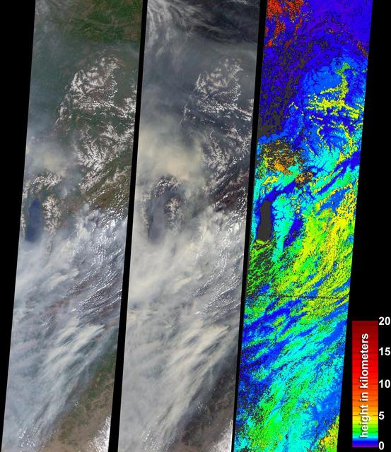 During the 2003 fire season, blazes in the taiga forests of Eastern Siberia were part of a vast network of fires across Siberia and the Russian Far East, northeast China and northern Mongolia seen here by NASA Terra spacecraft.