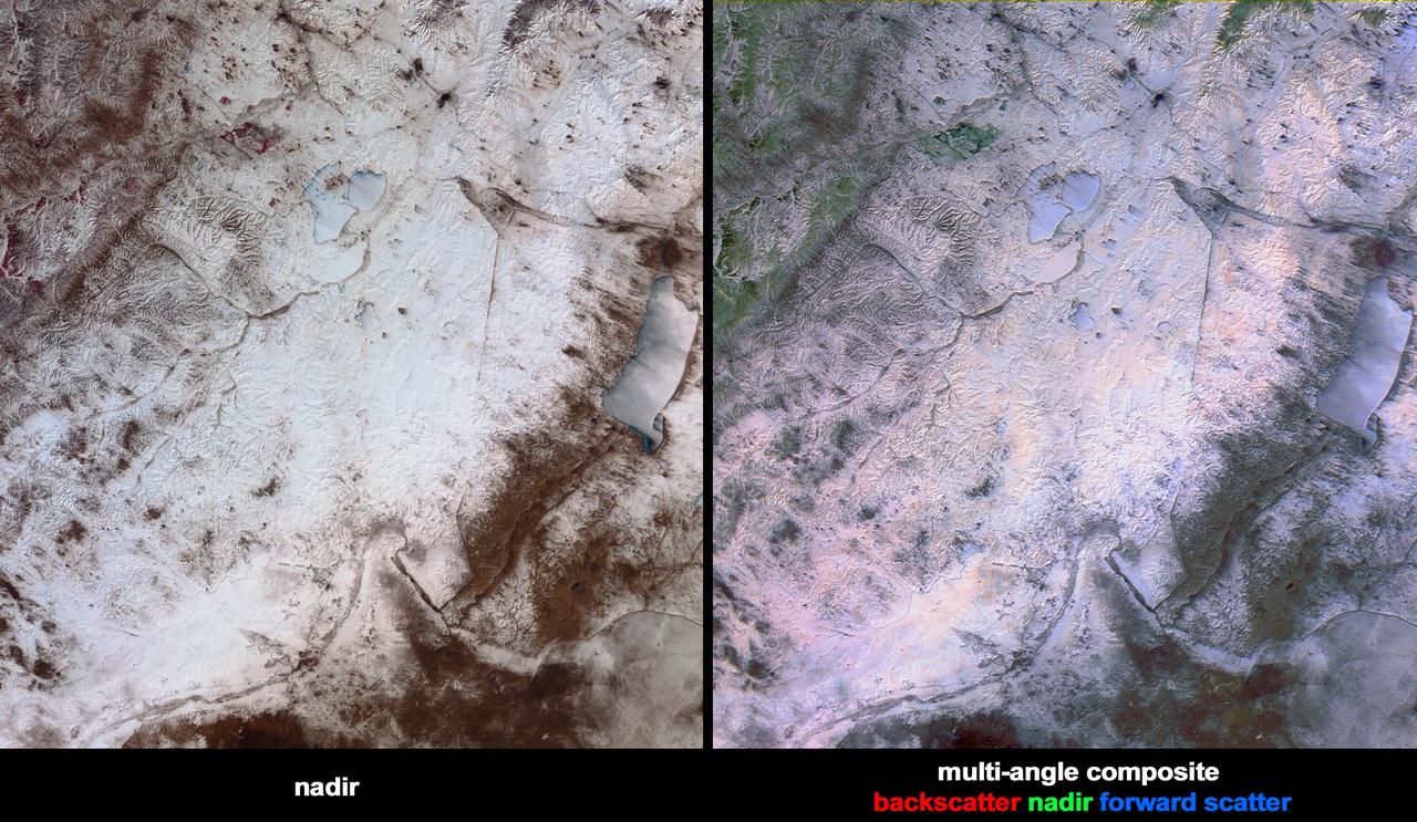 Heavy snowfall on March 12, 2004, across north China Inner Mongolia Autonomous Region, Mongolia and Russia, caused train and highway traffic to stop for several days along the Russia-China border shown here by NASA Terra spacecraft.