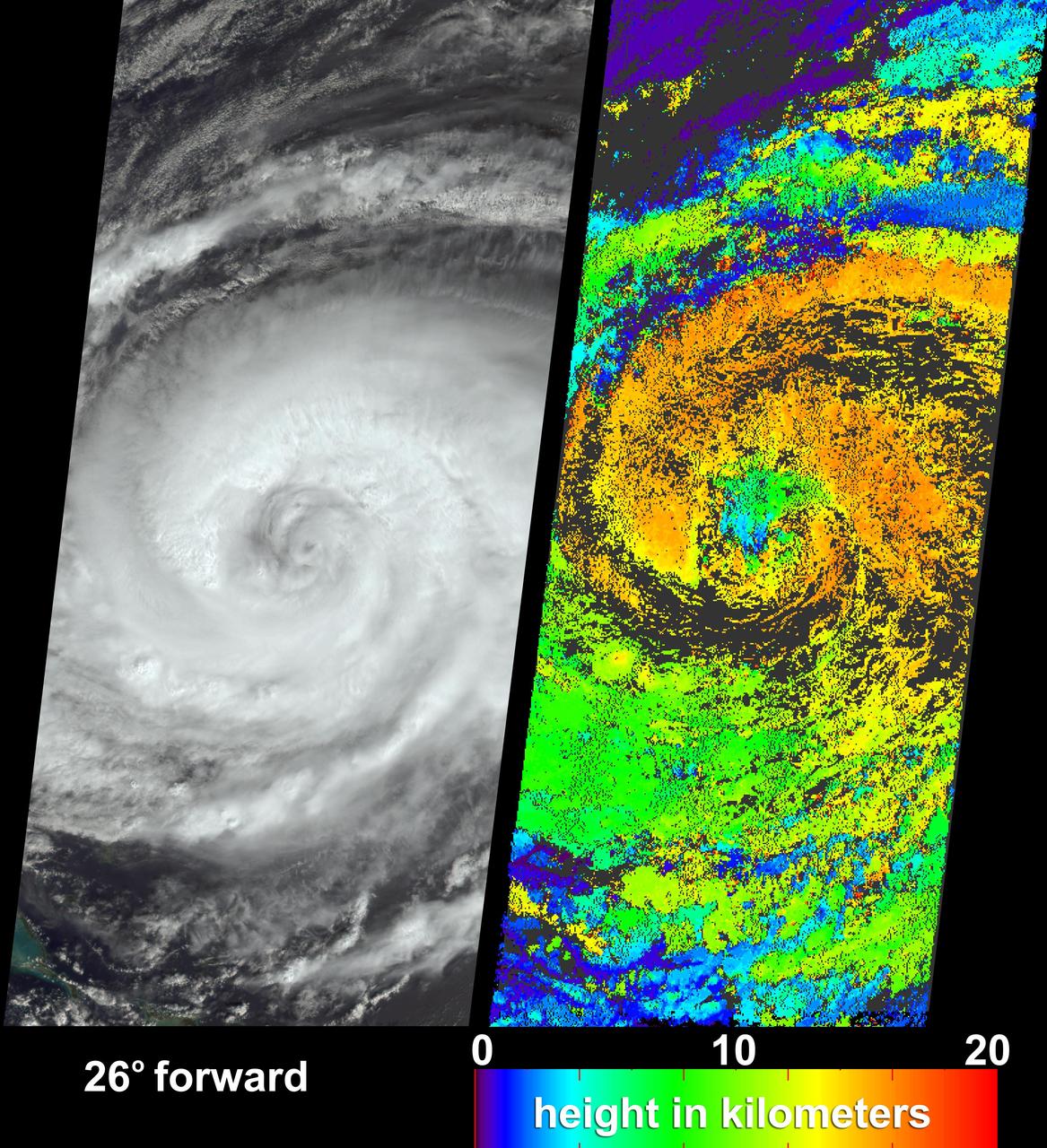 These visualizations of Hurricane Jeanne on September 24, 2004 were captured by NASA Terra spacecraft after the hurricane caused widespread destruction on Puerto Rico, Haiti and the Dominican Republic.