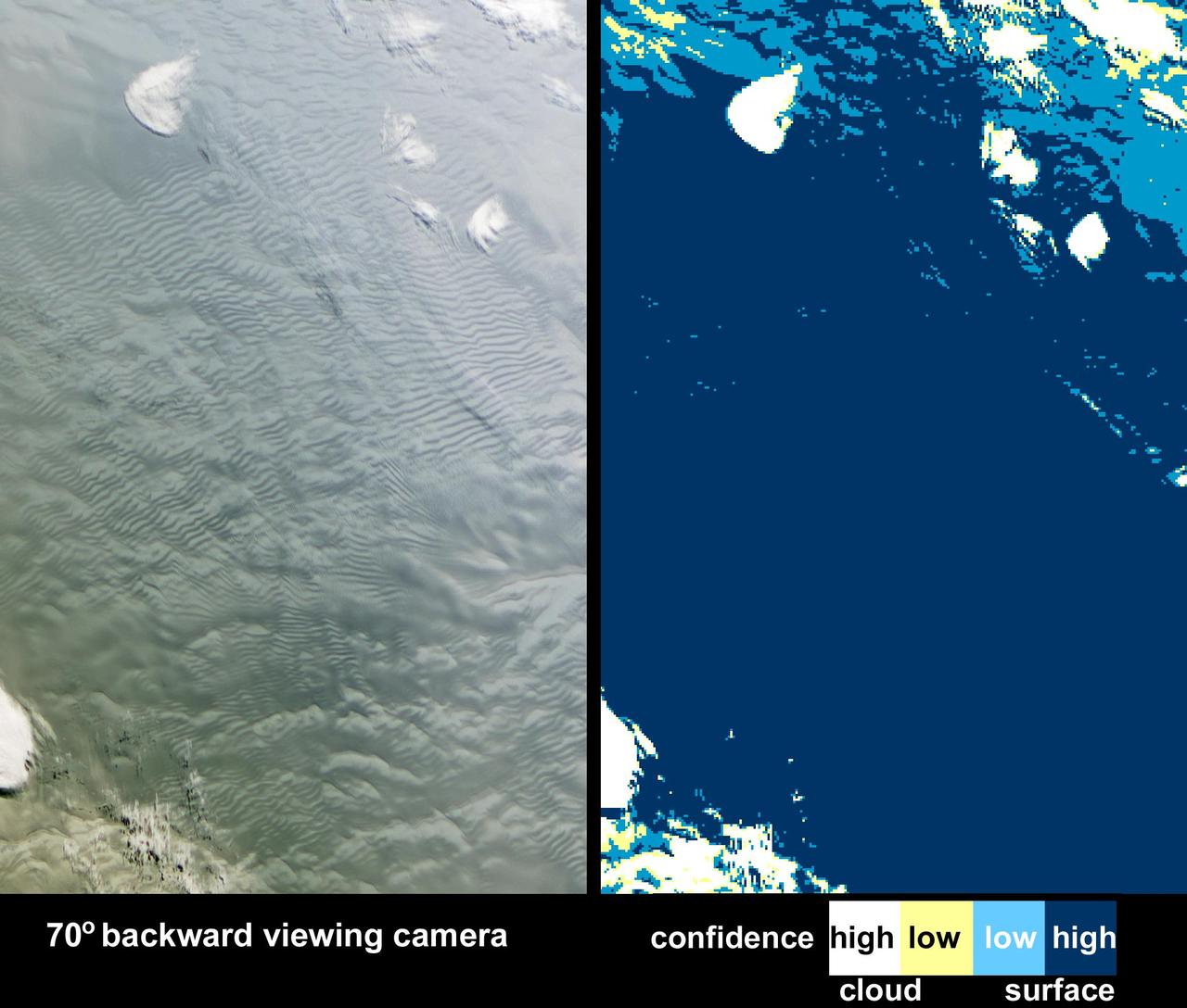 As it passed over Antarctica on December 16, 2004, NASA Terra satellite captured this image showing a wavy pattern in a field of white.