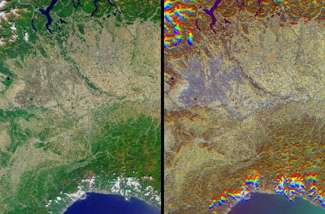 The lowlands of Lombardy and Piedmont in northwest Italy are some of the most highly developed irrigation areas in the world. These views of the region were acquired on May 8, 2005, by NASA Terra spacecraft.