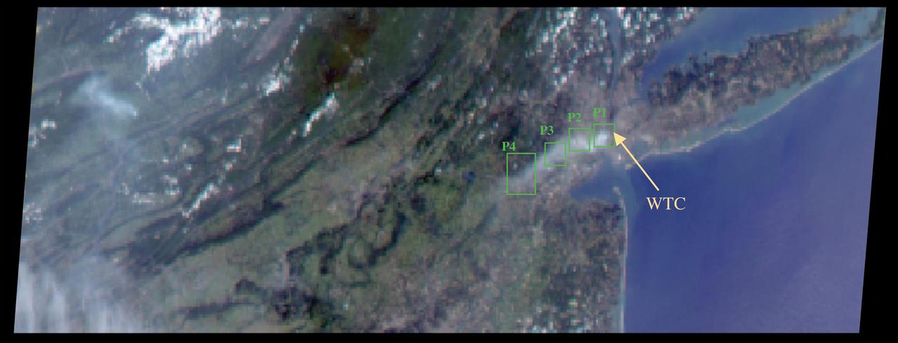 The collapse of the World Trade Center on September 11, 2001, and the fires that followed produced a noxious smoke plume, a complex mixture of tiny airborne particles and gases as seen by NASA Terra spacecraft.