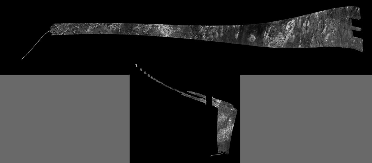 These images were obtained by NASA's Cassini radar instrument during a flyby on Dec. 21, 2008. The radar antenna was pointing toward Titan at an altitude of 970 kilometers 684 miles during the closest approach.  The image has been processed with a resolution of 128 pixels/deg.  https://photojournal.jpl.nasa.gov/catalog/PIA04393