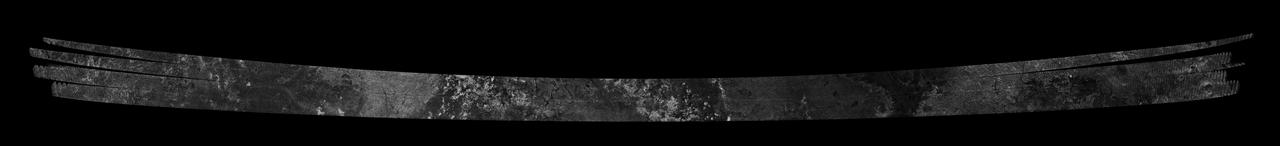 This image was obtained by NASA's Cassini radar instrument during a flyby on July 24, 2009. The radar antenna was pointing toward Titan at an altitude of 955 kilometers 593 miles during the closest approach. he radar antenna was pointing toward Titan at a 955 km altitude at the closest approach. The image has been processed with a resolution of 128 pixels/deg. https://photojournal.jpl.nasa.gov/catalog/PIA04399