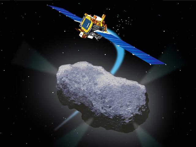 Artist concept of NASA Deep Space 1 Encounter with Comet Borrelly.
