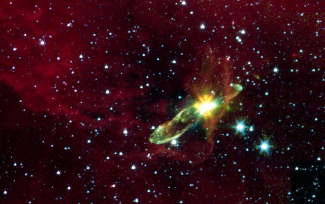 This image from NASA Spitzer Space Telescope transforms a dark cloud into a silky translucent veil, revealing the molecular outflow from an otherwise hidden newborn star. 