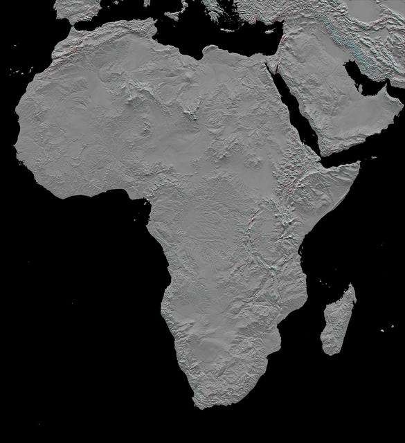 NASA image: Africa in SRTM 3-D, Anaglyph of Shaded Relief