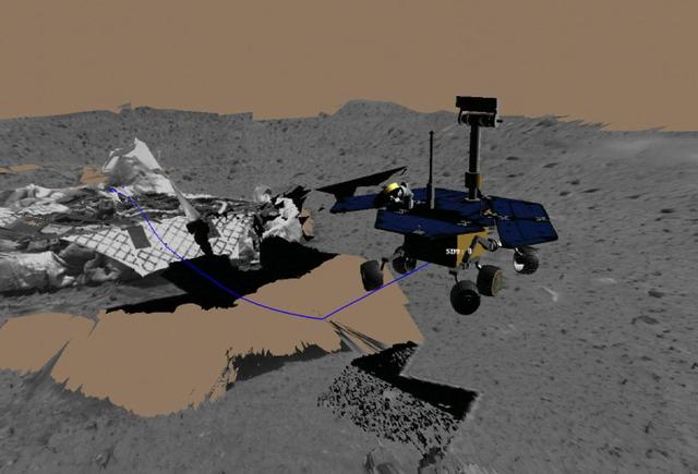 NASA image: Virtual Rover Drives Toward Rock