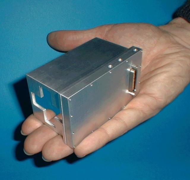 This image taken at NASA Jet Propulsion Laboratory shows the Moessbauer spectrometer, an instrument on NASA Mars Exploration Rover Spirit that detects iron-bearing minerals in martian rocks and soil.