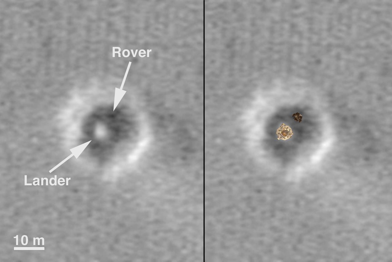 Comparison of a Computer Graphic Model of the Opportunity Lander and Rover with MOC Orbital Image