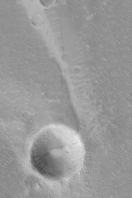 NASA image: Wind Streak and Crater