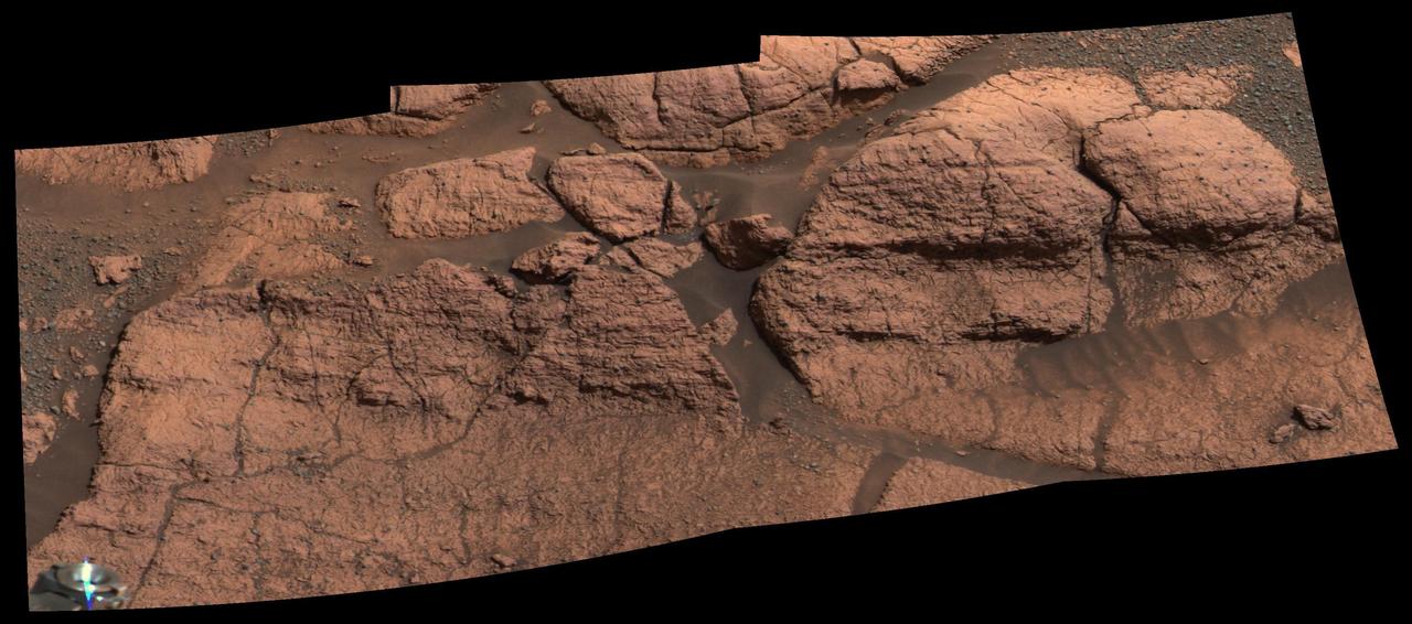 This mosaic of images taken by the panoramic camera onboard the Mars Exploration Rover Opportunity shows the rock region dubbed "El Capitan," which lies within the larger outcrop near the rover's landing site. "El Capitan" is being studied in great detail using the scientific instruments on the rover's arm; images from the panoramic camera help scientists choose the locations for this compositional work. The millimeter-scale detail of the lamination covering these rocks can be seen. The face of the rock to the right of the mosaic may be a future target for grinding with the rover's rock abrasion tool. http://photojournal.jpl.nasa.gov/catalog/PIA05492