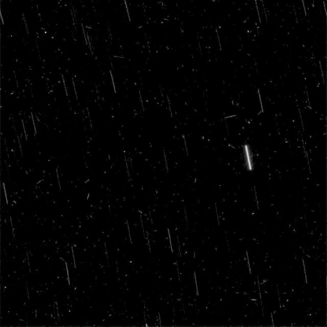 In this five-minute exposure taken from the surface of Mars by NASA Spirit rover, stars appear as streaks due to the rotation of the planet, and instantaneous cosmic-ray hits appear as points of light. Spirit took the image with its panoramic camera on March 11, 2004, after waking up during the martian night for a communication session with NASA's Mars Global Surveyor orbiter. Other exposures were also taken. The images tested the capabilities of the rover for night-sky observations. Scientists will use the results to aid planning for possible future astronomical observations from Mars. The difference in Mars' rotation, compared to Earth's, gives the star trails in this image a different orientation than they would have in a comparable exposure taken from Earth. http://photojournal.jpl.nasa.gov/catalog/PIA05551