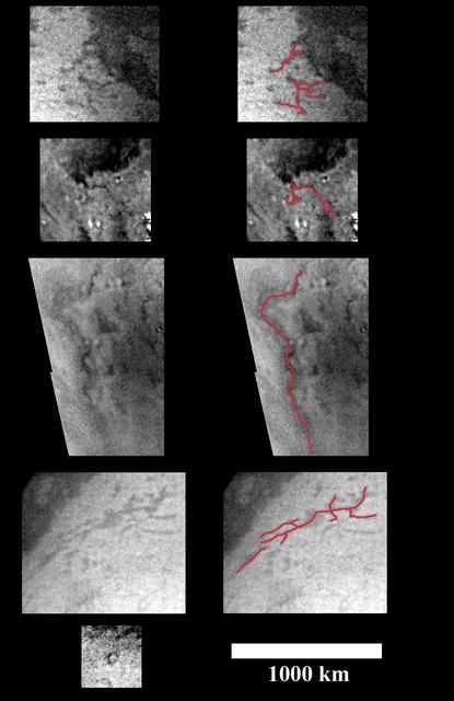 NASA image: Tracing Surface Features on Titan--Close-Ups