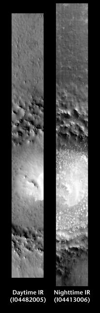 NASA image: Lomonosov Crater, Day and Night