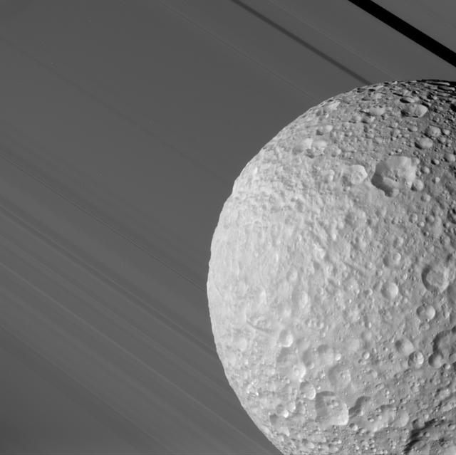 NASA image: Mimas Against the Rings
