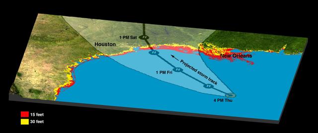 NASA image: Hurricane Rita Track<br />Radar Image with Topographic Overlay