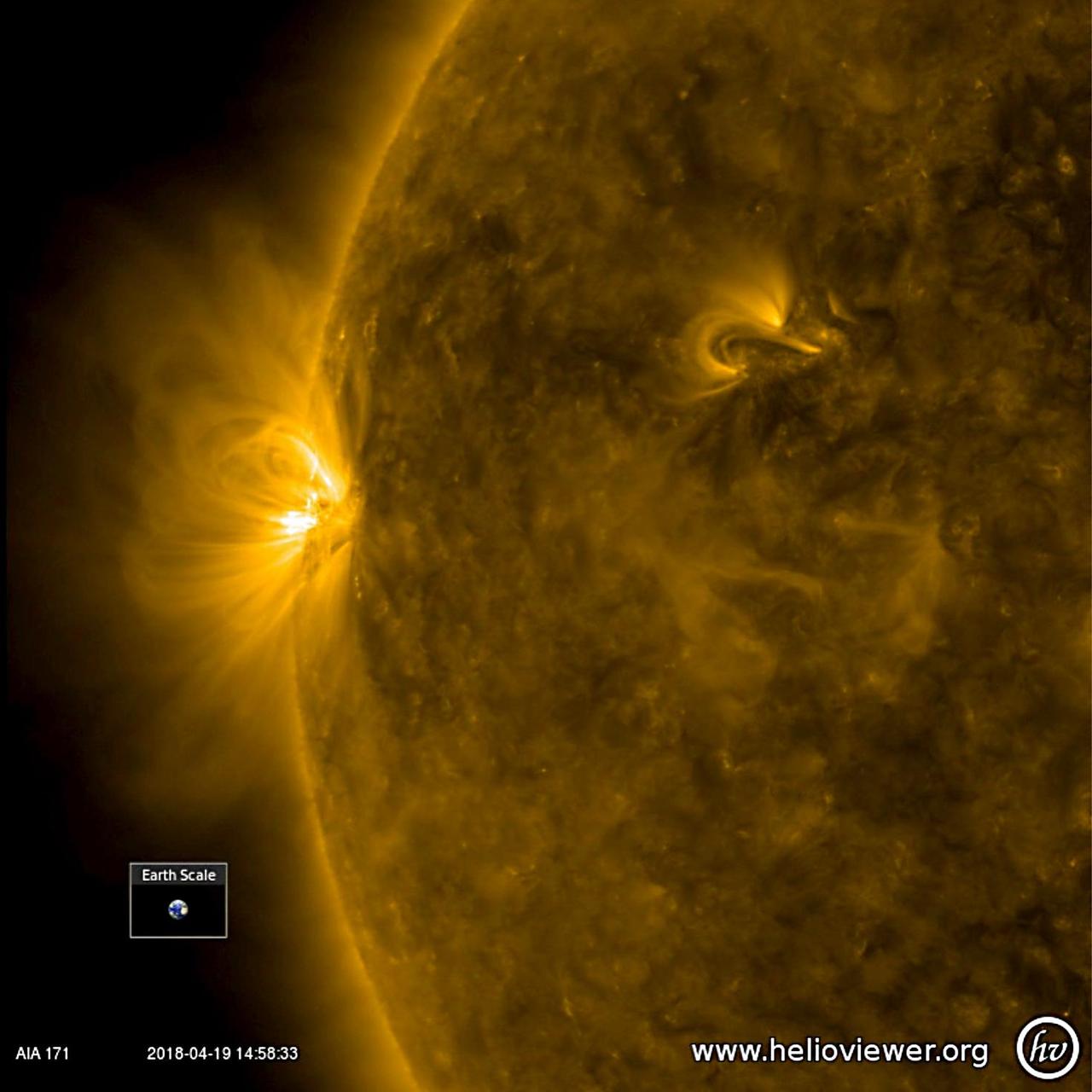 The sun featured just one, rather small active region over the past few days, but it developed rapidly and sported a lot of magnetic activity in just one day (Apr. 11-12, 2018). The activity was observed in a wavelength of extreme ultraviolet light. The loops and twisting arches above it are evidence of magnetic forces tangling with each other. The video clip was produced using Helioviewer software.  Movies are available at https://photojournal.jpl.nasa.gov/catalog/PIA06676