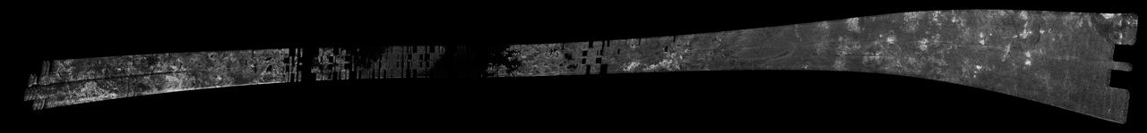 This image was obtained by NASA's Cassini radar instrument during a flyby on Dec. 28, 2009. The radar antenna was pointing toward Titan at an altitude of 955 kilometers 593 miles during the closest approach.  The image has been processed with a resolution of 128 pixels/deg.  https://photojournal.jpl.nasa.gov/catalog/PIA06678