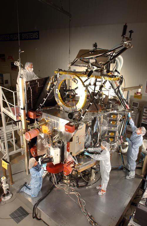Engineers and technicians at Lockheed Martin Space Systems, Denver, building the Mars Reconnaissance Orbiter for NASA.