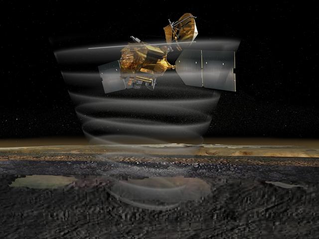 NASA image: Mars Reconnaissance Orbiter Radar at Work, Top View Artist Concept