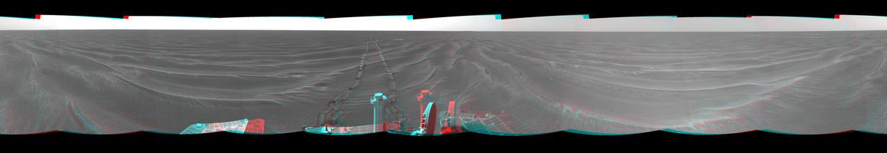 On Mar. 7, 2005, NASA Mars Exploration Rover Opportunity drove 35 meters 115 feet toward Vostok Crater that sol before taking images. 3D glasses are necessary to view this image.