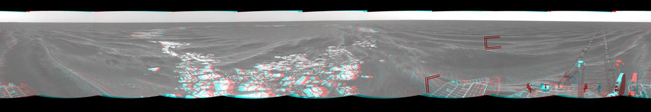 On Mar. 8, 2005, NASA Mars Exploration Rover Opportunity drove 95 meters 312 feet toward Vostok Crater that sol before taking images. 3D glasses are necessary to view this image.