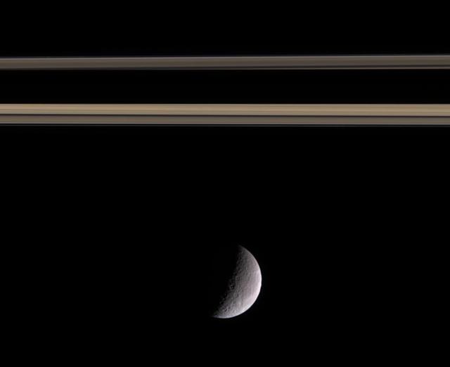 NASA image: Rhea in Profile