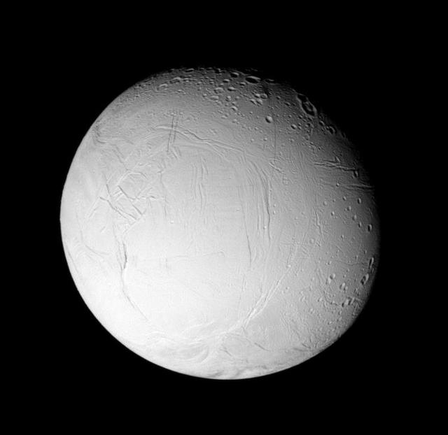 Wrinkles and cracks have reworked the surface of Enceladus, perhaps due to  the influence of tidal stresses