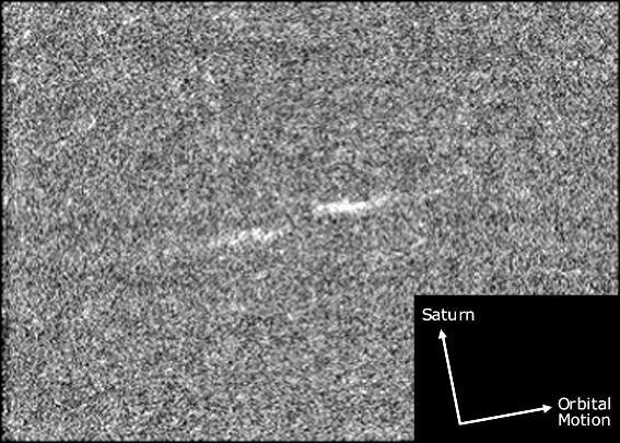 This magnified view illustrates the general orientation of the propeller features in Saturn rings as they orbit the planet.