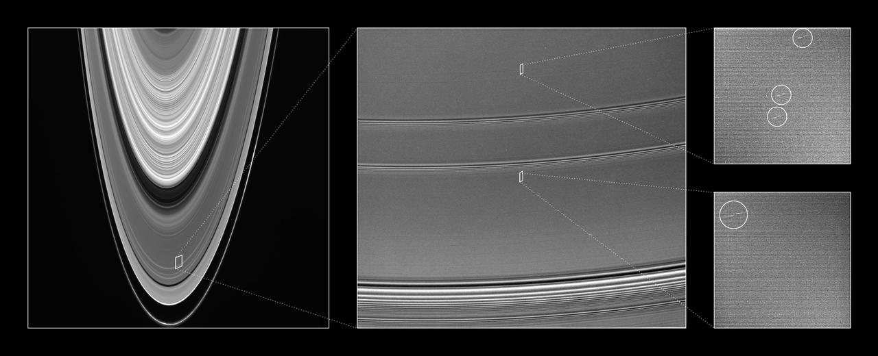 This collection of Cassini images provides context for understanding the location and scale of propeller-shaped features observed within Saturn A ring