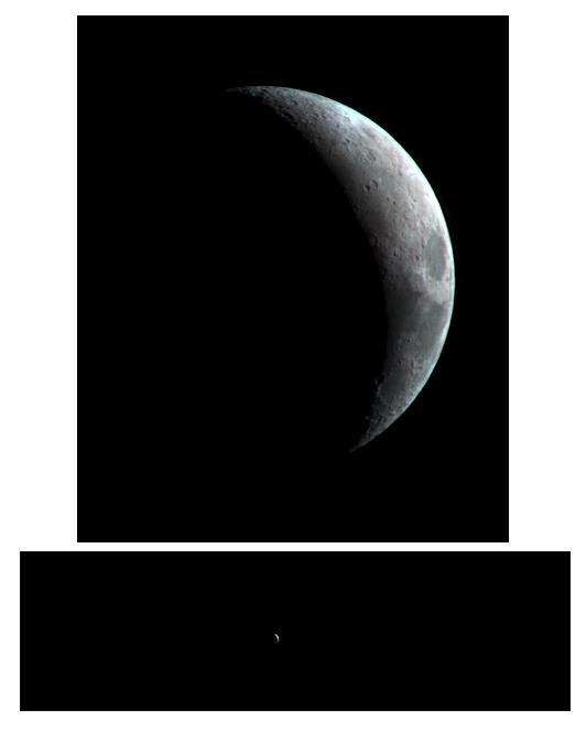 This crescent view of Earth Moon in infrared wavelengths comes from a camera test by NASA Mars Reconnaissance Orbiter spacecraft on its way to Mars. This image was taken by taken by the High Resolution Imaging Science Experiment camera Sept. 8, 2005.