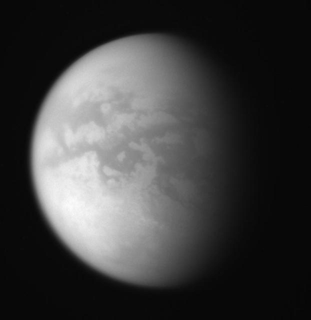 This remarkably clear view from that flyby shows the moon characteristically dark mid-latitudes, and more southern terrain than the Cassini spacecraft has usually been able to glimpse