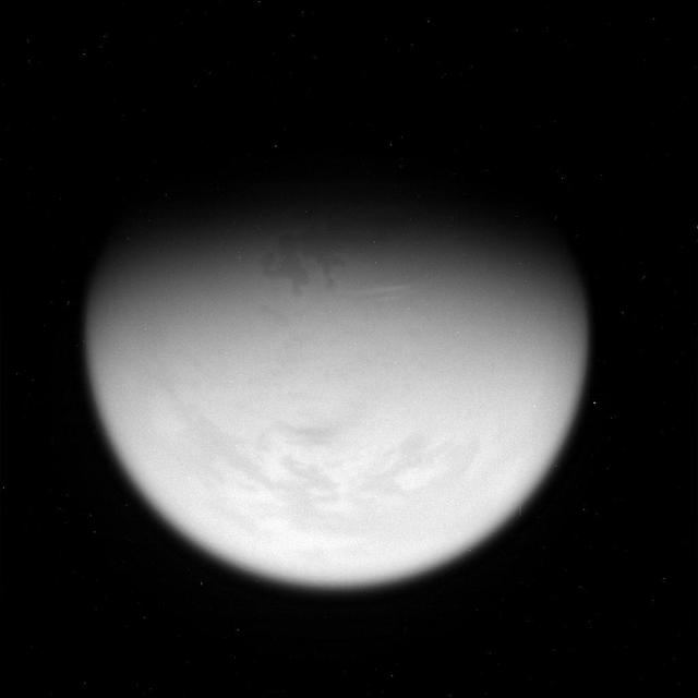 This view of Titan taken on Feb. 25, 2007, reveals a giant lake-like feature in Titan North Polar Region