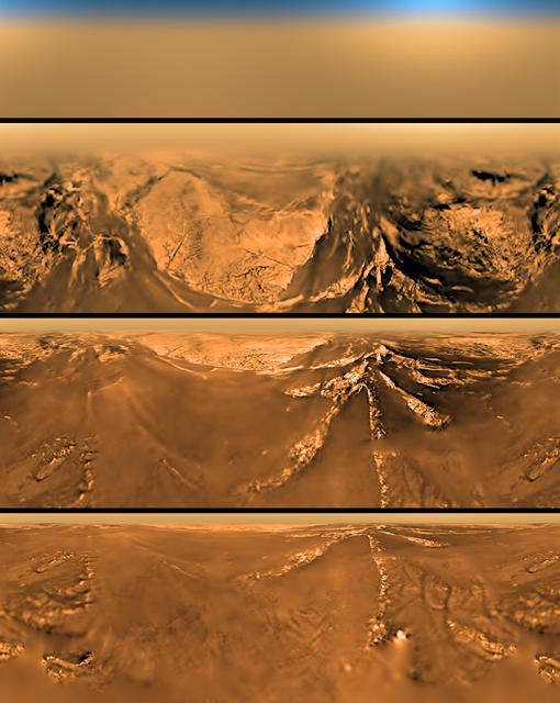 NASA image: Mercator Projection of Huygens View at Different Altitudes