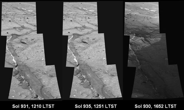 NASA image: Shadows Draw Attention to Features of Mars Landscape Rover Tracks