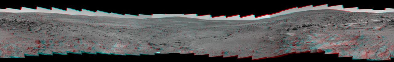 NASA Mars Exploration Rover Spirit recorded this 360-degree vista, dubbed the Seminole panorama, from partway down the south side of Husband Hill in November 2005. 3D glasses are necessary to view this image.
