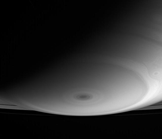 The Cassini spacecraft current high-inclination orbit allows for some fantastic perspectives, like this shot of Saturn south pole, which looks toward the rings beyond