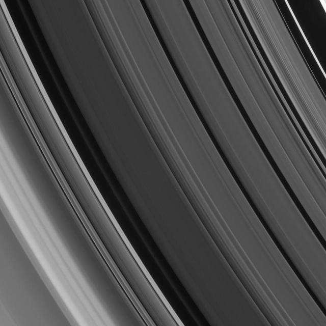Fine, sharp-edged details and smooth gradients in the ring features of the Cassini Division are imaged here together at excellent resolution