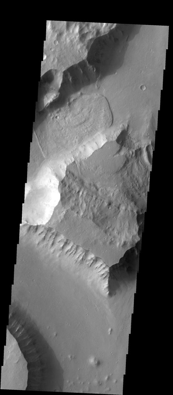 This image of Tiu Vallis shows a landslide that crossed the entire width of the channel