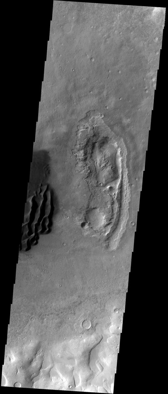 These dark sand dunes are located in an unnamed crater in Noachis Terra