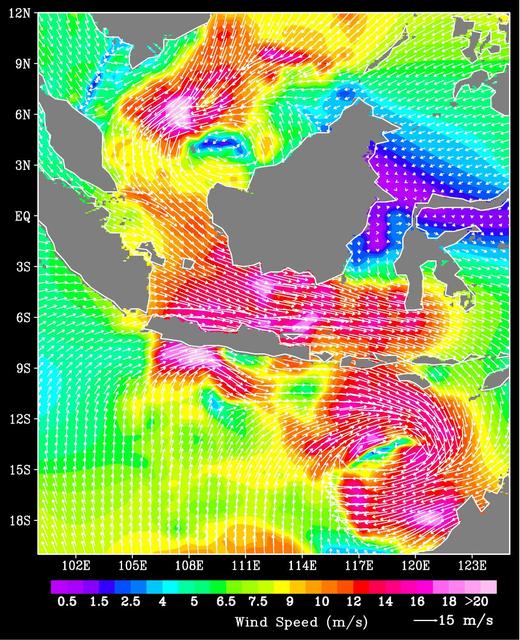 NASA image: QuikScat Shows Rough Seas/Atmospheric Conditions at Time of Two Java Sea   Disasters