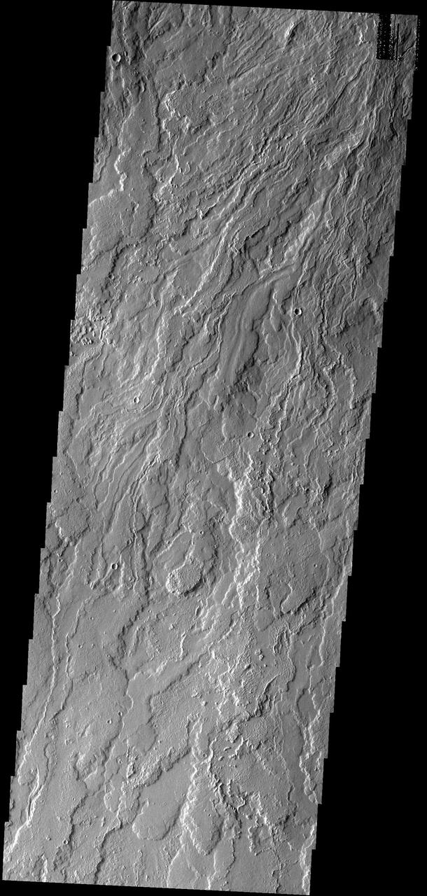 These long, narrow lava flows are located just south of the Olympus Mons volcano