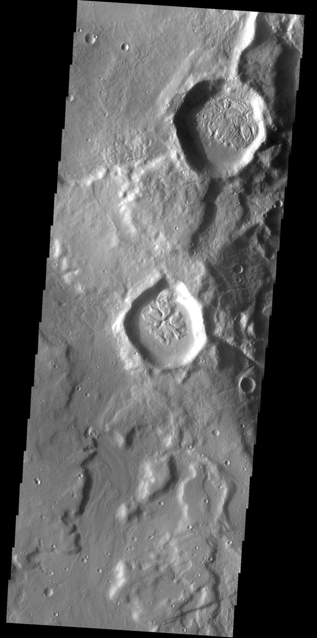 The fill material on the floor of this crater looks a bit like a flower